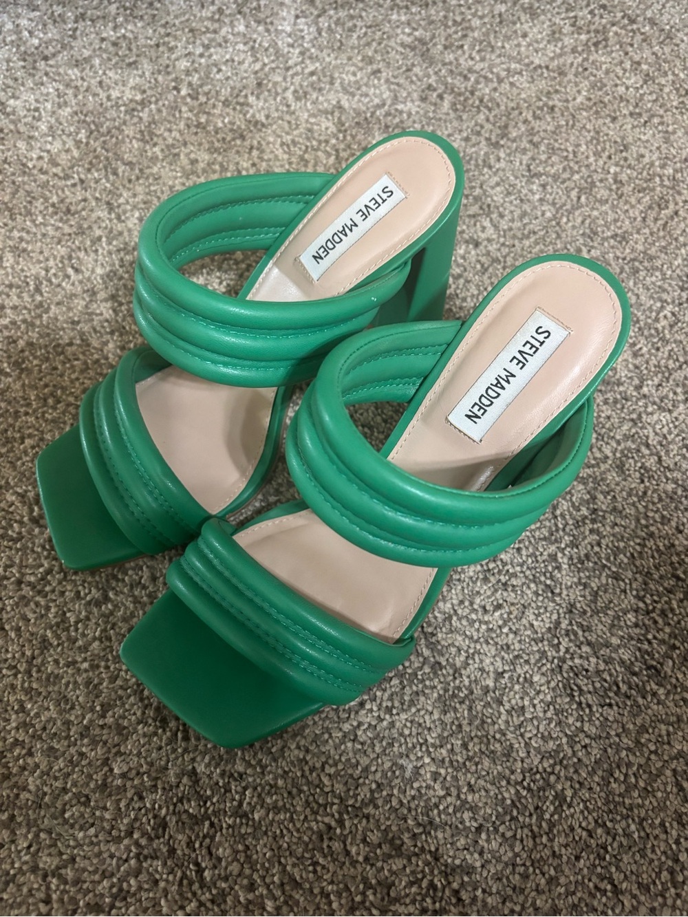 Steve Madden Emerald Green Padded Strap Block Heel Sandals